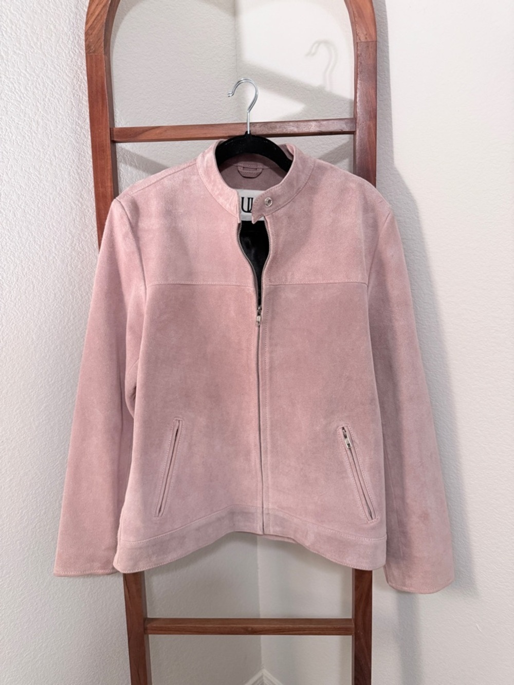 Understated Leather Free People Looker Light Pink Cow Suede Zip Moto Jacket Sz L